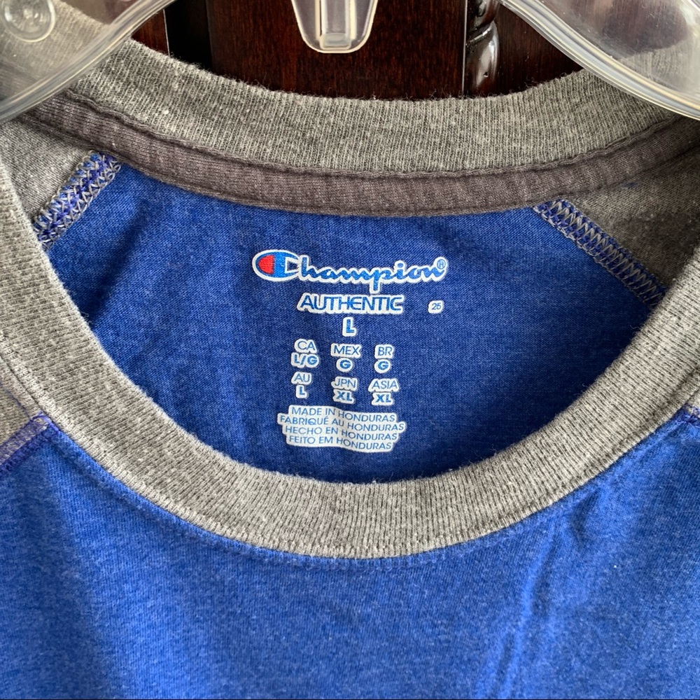 Champion Men’s Logo Vapor Tech T-Shirt L blue/gray workout gym athleisure active - Picture 2 of 5